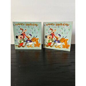 2 VTG Disney Happy Birthday Record Card 33 1/3 RPM Mickey Donald Goofy & Pluto